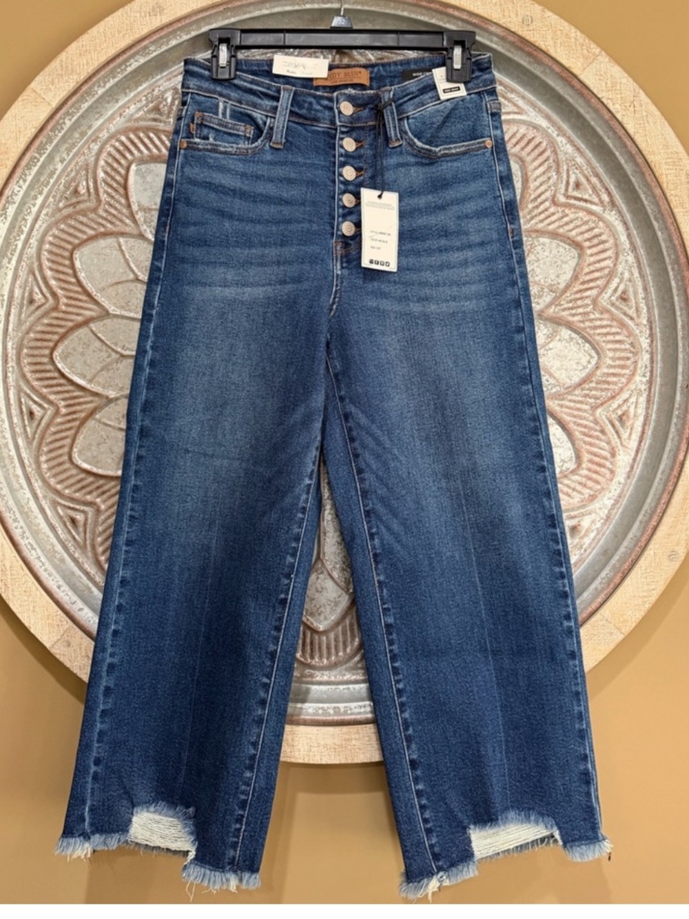 NWT Judy Blue Indigo High-Rise Wide-Leg Crop Button-Fly Raw Hem exclusive Jeans